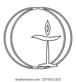 Flaming chalice symbol Unitarian universalism concept contour outline line icon black color vector illustration image thin flat style