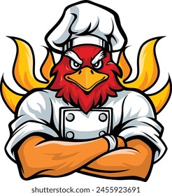 Flaming Chicken Chef logo mascot character