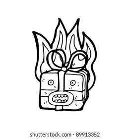 flaming christmas present monster cartoon