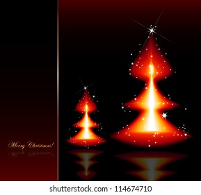 Flaming Christmas red trees. Vector illustration