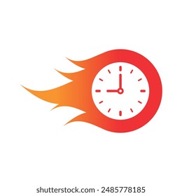 flaming clock. analog clock and flame concept. flame and wall clock