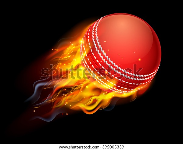 A
flaming cricket ball on fire flying through the
air
