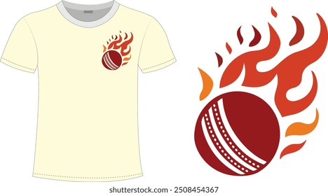 Flaming Cricket brning Ball Icon Creative T Shirt Design Concept Fire Flames Sport Symbol Casual Clothing for Cricketers Perfect for Apparel Logo and Vector Illustration eps Apparel clipart design png