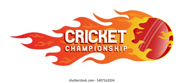 A flaming Cricket Championship Logo, Mnemonic, Symbol, Icon, Banner or Poster Design - Vector, Illustration