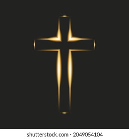 Flaming cross on black background. Christian symbol. Glowing logo of church, christian organizations. Vector illustration. EPS10