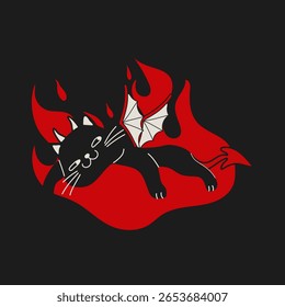 Flaming Devil Cat Character in Dark Fantasy Style
