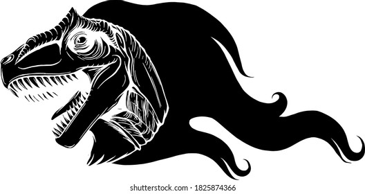 Flaming dinosaurus with flames black silhouette isolated vector illustration
