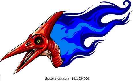Flaming dinosaurus with flames isolated vector illustration