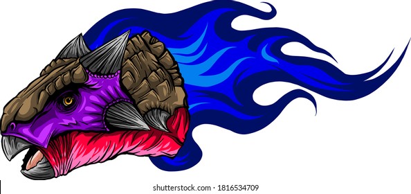 Flaming dinosaurus with flames isolated vector illustration