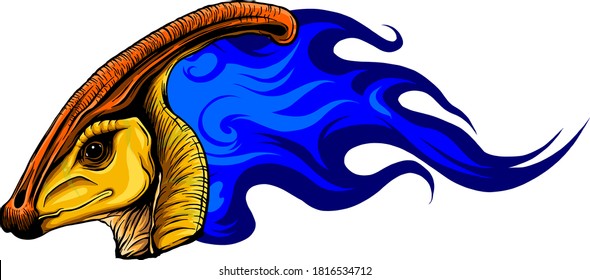 Flaming dinosaurus with flames isolated vector illustration
