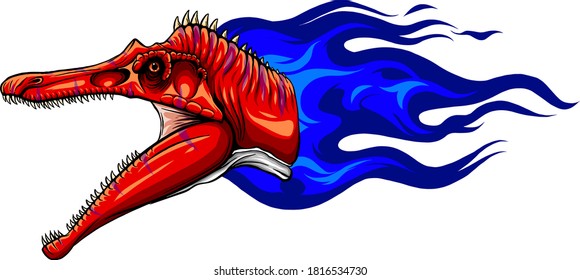 Flaming dinosaurus with flames isolated vector illustration