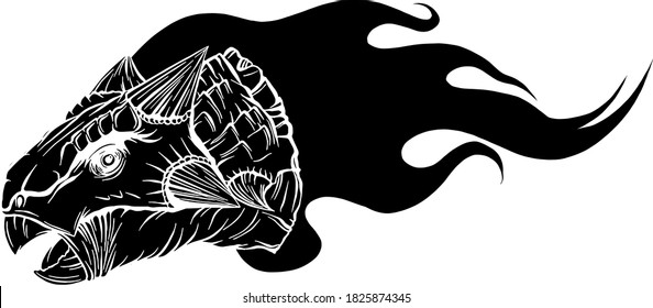 Flaming dinosaurus with flames isolated vector illustration