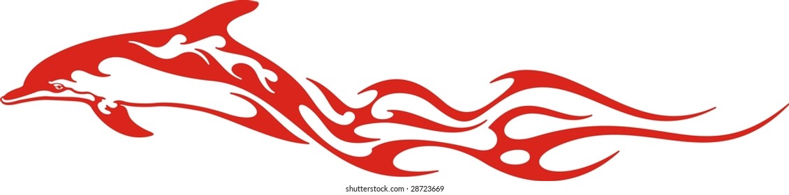 Flaming dolphin vector illustration, great for vehicle graphics, stickers and T-shirt designs. Ready for vinyl cutting.