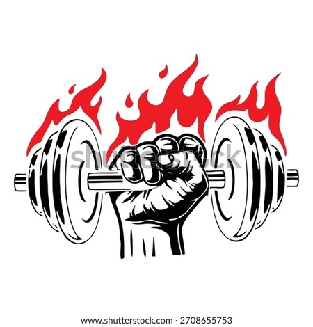 Flaming Dumbbell Vector Illustration: Powerful Fitness, Gym, Bodybuilding, and Strength Training Graphic