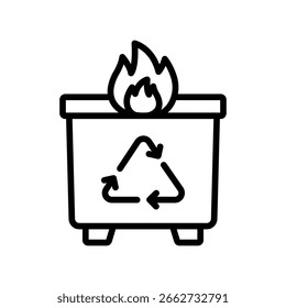 Flaming Dumpster Vector Outline Icon. EPS 10 File