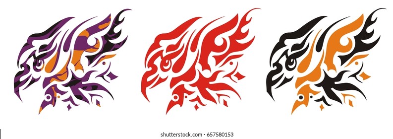 Flaming eagle concept. Tongues of flame of the eagle head - three options