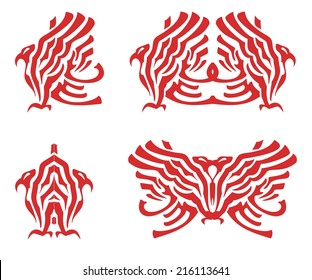Flaming eagle and eagle elements in tribal style