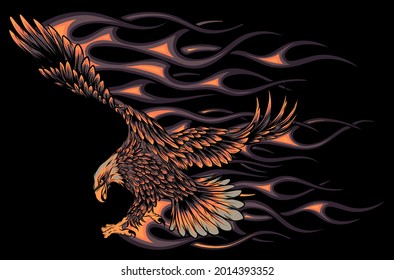 Flaming Eagle on black background vector illustration