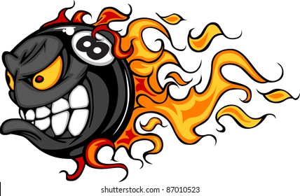 Flaming Eight Ball Face Cartoon Illustration Vector