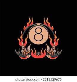 flaming eight ball tattoo vector design