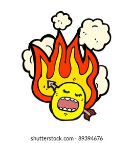 flaming emoticon face cartoon pierced by arrow