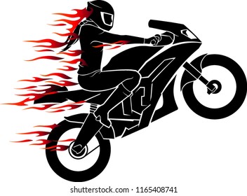 Flaming Female Motor Sport Biker