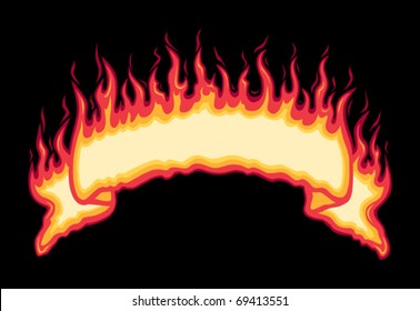  Flaming Fire Banner is a five spot color vector illustration on black background with space left open for your information. Easy to edit and separate.