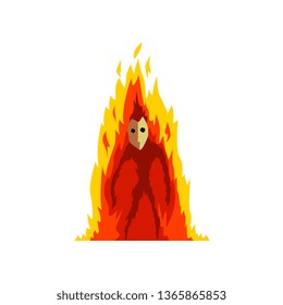 Flaming Fire Devil, Fantasy Mystic Creature Cartoon Character Vector Illustration