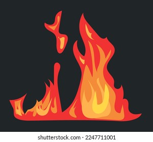 Flaming fire effect in red and orange colors for bonfire. Vector illustration in comic cartoon design