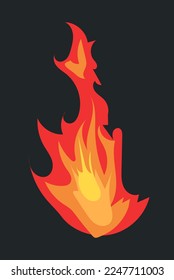 El fuego y el efecto de la llama en colores rojo y naranja vivos. Ilustración vectorial en el diseño de historietas