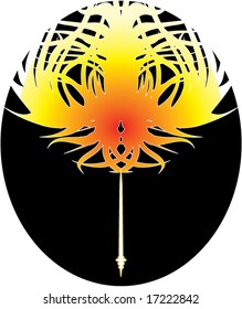 flaming floral tree abstract background vector illustration in black white orange red yellow
