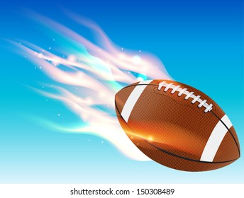 A flaming football flying in the blue sky. Vector EPS 10. File contains transparencies and gradient mesh.
