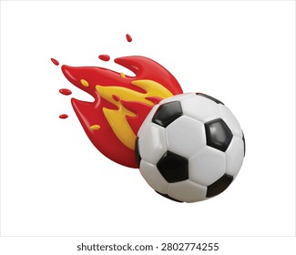 Flaming Football Icon 3D Render for Soccer, Sports, Speed, Championship and Tournament, Vector Illustration