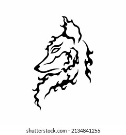 Flaming Fox Symbol Icon Logo Design. Black and White Decal Stencil Tattoo. Flat Vector Illustration on White Background.