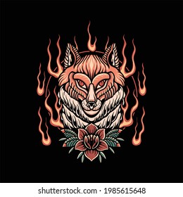 diseño vectorial del tatuaje del zorro en llamas