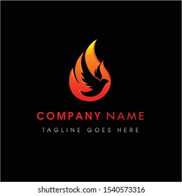 Flaming Fury Fiery Dove Bird Logo