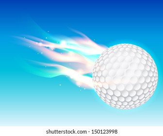 A flaming golf ball flying in the sky. Vector EPS 10. File contains transparencies and gradient mesh.