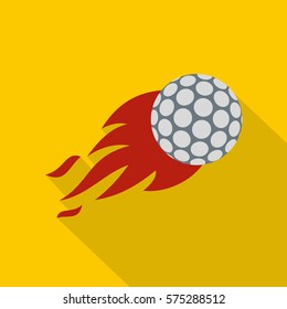 Flaming golf ball icon. Flat illustration of flaming golf ball vector icon for web   on yellow background