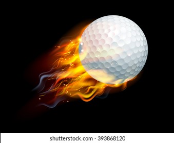 A flaming golf ball on fire flying through the air