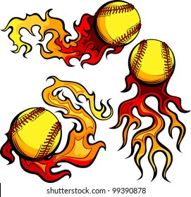 Flaming Graphic Softball Sport Vector Image with Flames