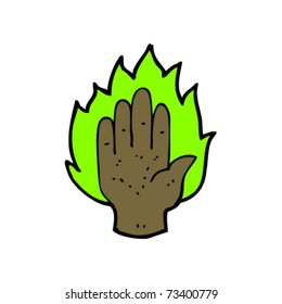 flaming green hand cartoon