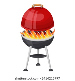 a flaming grill with a raised lid. Vector illustration on a white background