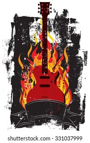 Flaming GuitarA guitar in flames over a textured background.