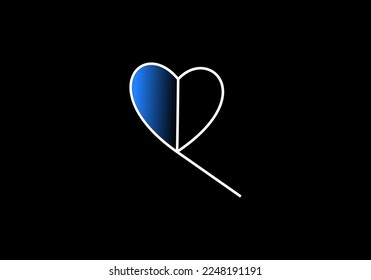 flaming half-hearted love, line graphic vector illustration isolated on black background.