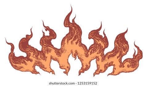 Flaming. Hand drawn engraving. Vector vintage illustration. Isolated on white background. 8 EPS