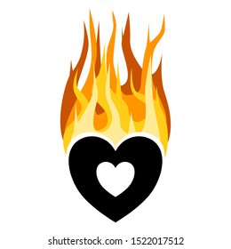 Flaming heart. Black burning heart. Vector illustration for design and WEB.