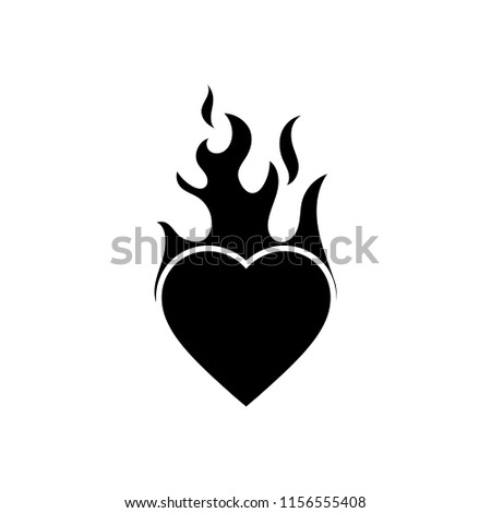 Flaming heart black icon. Vector illustration