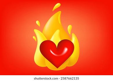 Flaming heart concept. 3d vector illustration