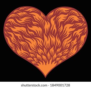 Flaming heart. Hand drawn engraving. Editable vector vintage illustration. Isolated on black background. 8 EPS