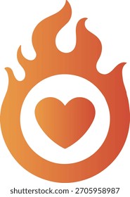 Flammendes Herz Symbol auf Feuer, heiße Leidenschaft Liebe Gefühl Vektorsymbol
